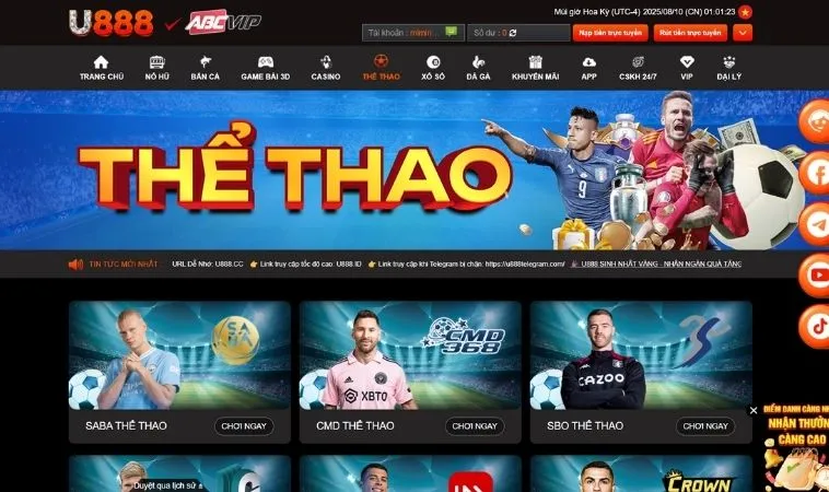 Tham Gia Thể Thao Tại U888 Chốt Kèo Chuẩn Xác Thắng Lớn 1 Sảnh thể thao U888 thiết kế giao diện đẹp, chuyên nghiệp