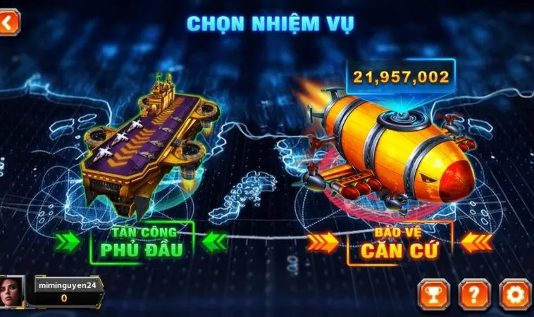 Chọn nhiệm vụ trong game Bắn Cá Đại Chiến B52 U888