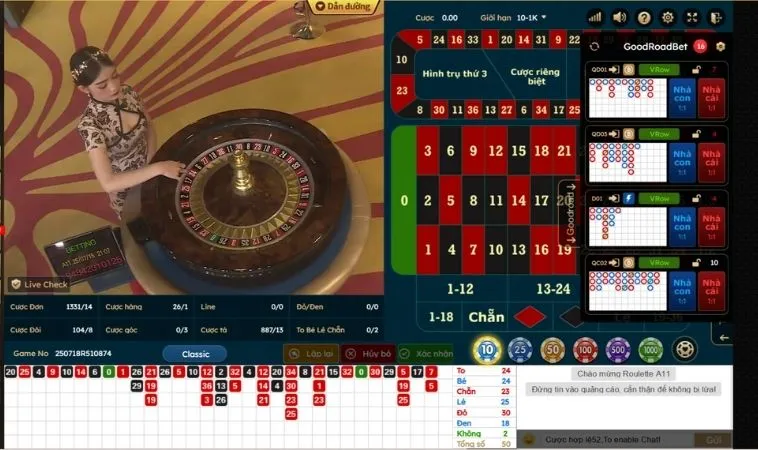 Giao diện đặt cược Roulette U888