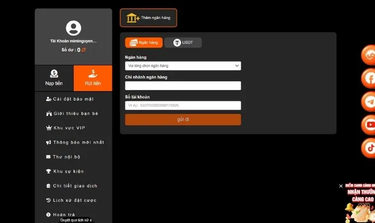 Rút Tiền U888 Nhanh Chóng An Toàn Nhận Thưởng Ngay Hôm Nay 2 Giao diện rút tiền U888