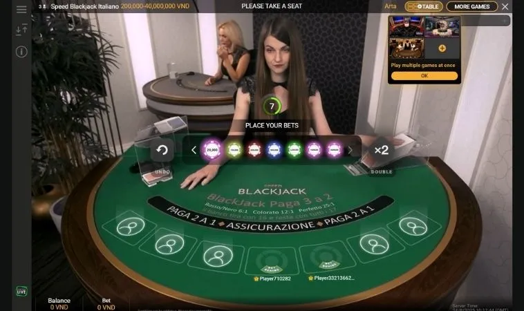 Giao diện chơi Blackjack U888