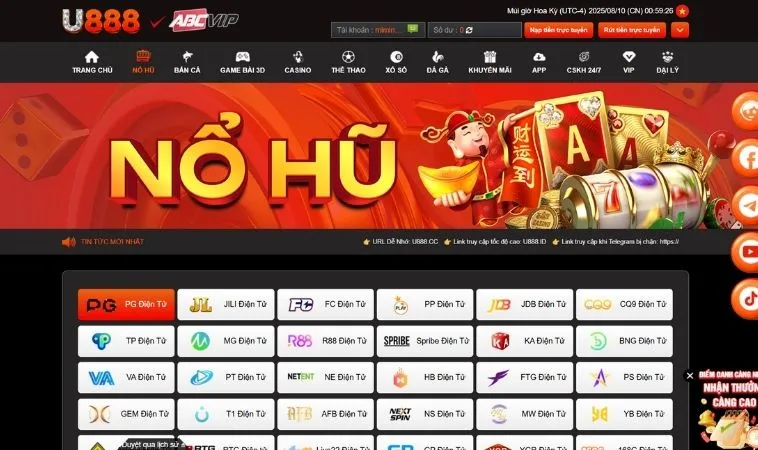 Quay Nổ Hũ Tại U888 Nhận Thưởng Khủng Chỉ Trong Một Phút 1 Sảnh Nổ Hũ Tại U888 hợp tác với nhiều nhà cung cấp game hàng đầu