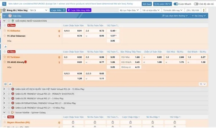 Bảng kèo cá cược bóng đá U888